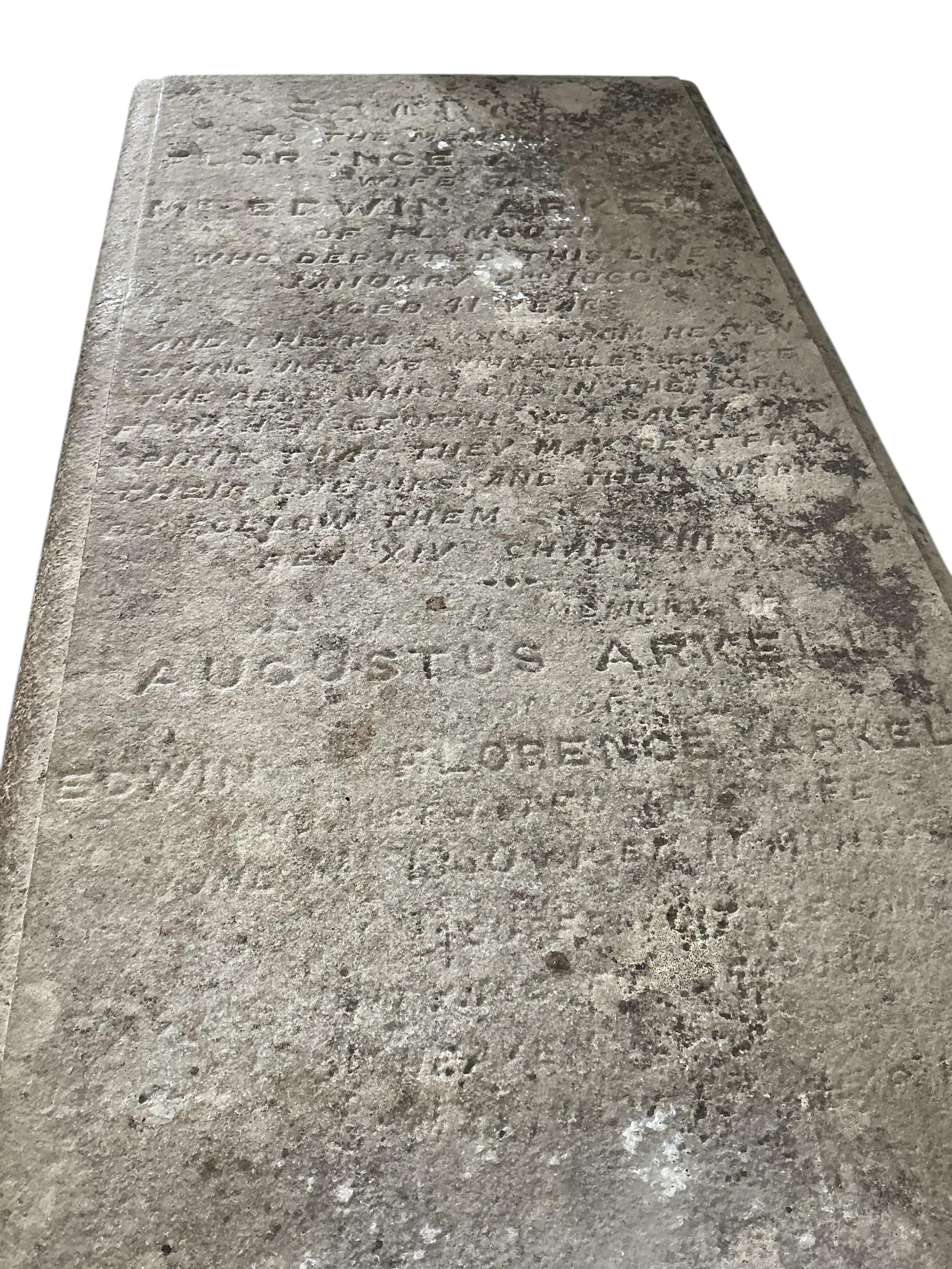 A Victorian tomb stone console table, width 180cm, depth 72cm, height 72cm, Provenance: The late Kenneth Turner (1936-2025), celebrity florist, designer and perfume retailer, he received the Royal Warrant from the Prince